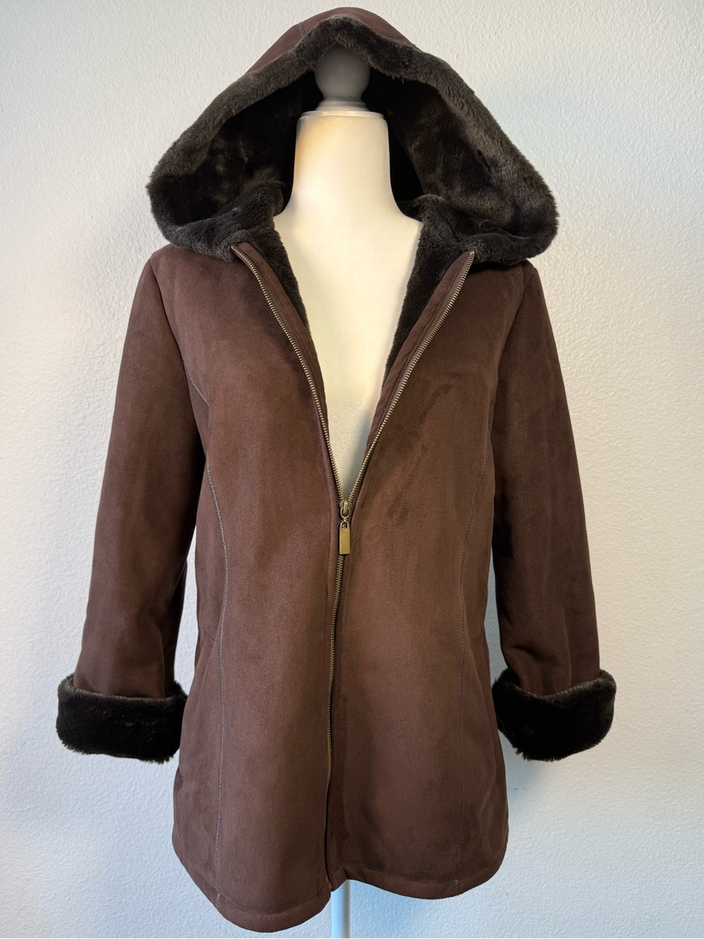 Marvin Richards Faux Suede Hooded Jacket with Full Faux Fur Interior